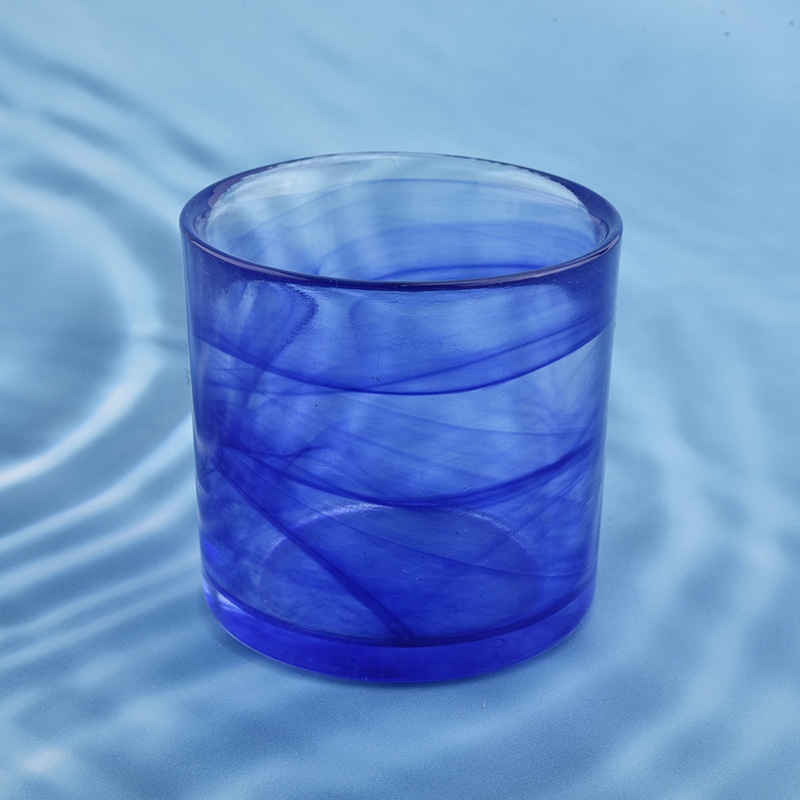 blue colored hand made glass candle holders