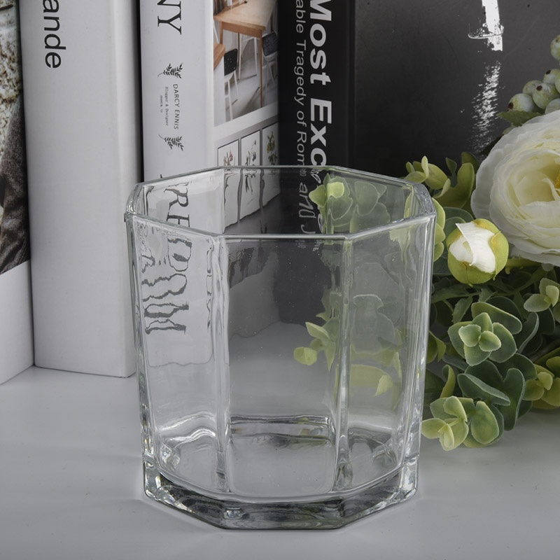 14oz hexagonal transparent glass candle holders