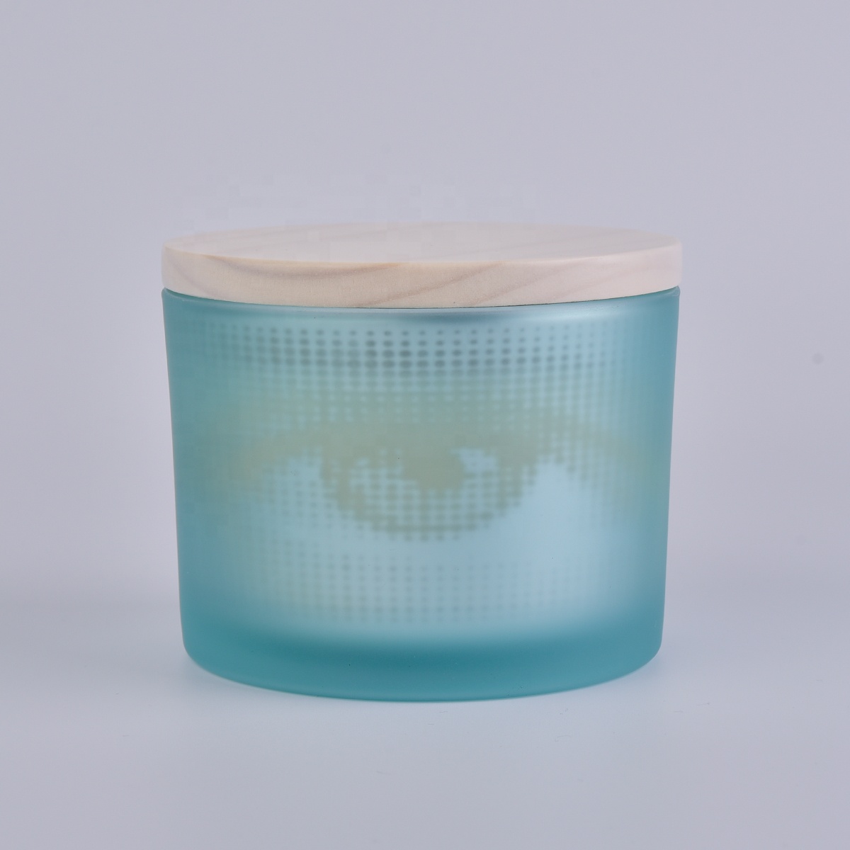 Suppliers unique matte blue empty glass candle holders jars with wood lid cover 10 oz 8 oz