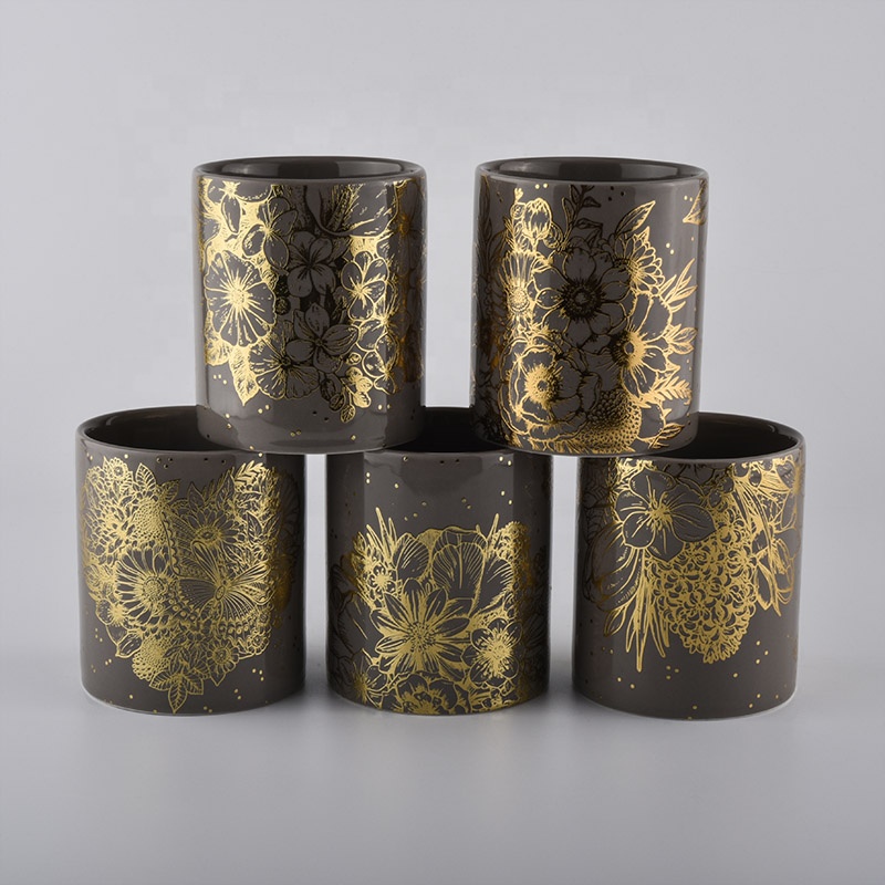 10oz 14oz Luxury cylinder amber ceramic candle holder in bulk