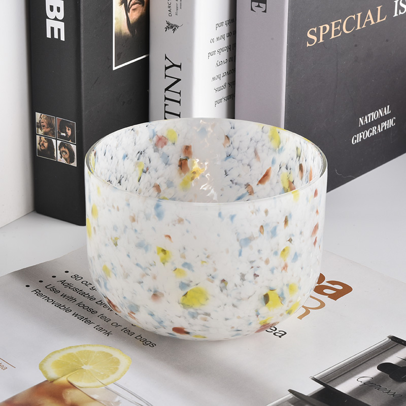 colorful hand made glass candle jars with round bottom