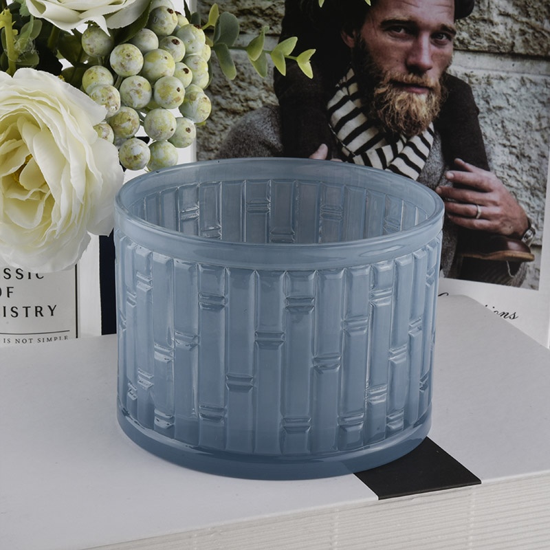 blue color sprayed glass candle containers wholesale