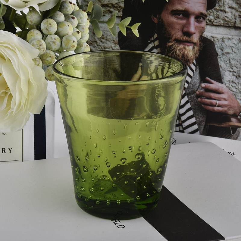 light green hand made glass candle votives