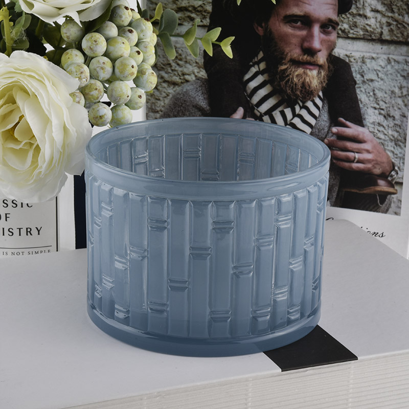 blue color sprayed glass candle containers wholesale