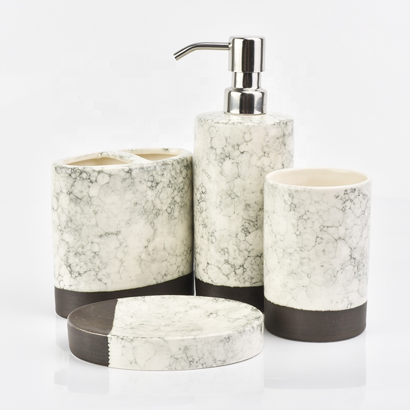 4pcs Mable amenity ceramic bathroom hotel accessories sets lotion dispenser toilet decor in bulk