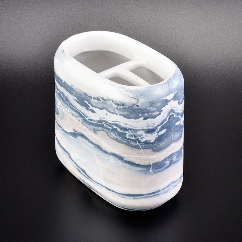 Wholesale 4 pieces of ceramic bathroom accessories set blue marble