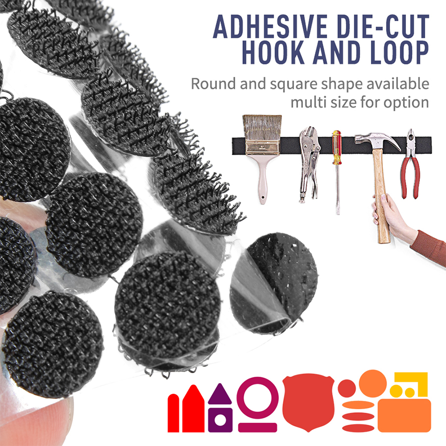 Die-Cut Hook and Loop Dots Manufacturer Wholesale Supplier for Industrial and Commercial Use with Strong Adhesive Backing