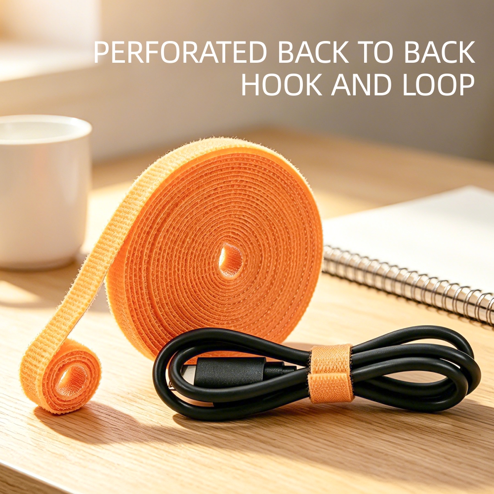 Tearable Back-to-Back Hook and Loop Cable Straps - No Scissors Needed, Multi-Scene Storage Solution