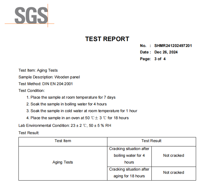 SGS D4 Glue Test Passed: Our Wood Panels Meet the EU’s Highest Water Resistance Standard