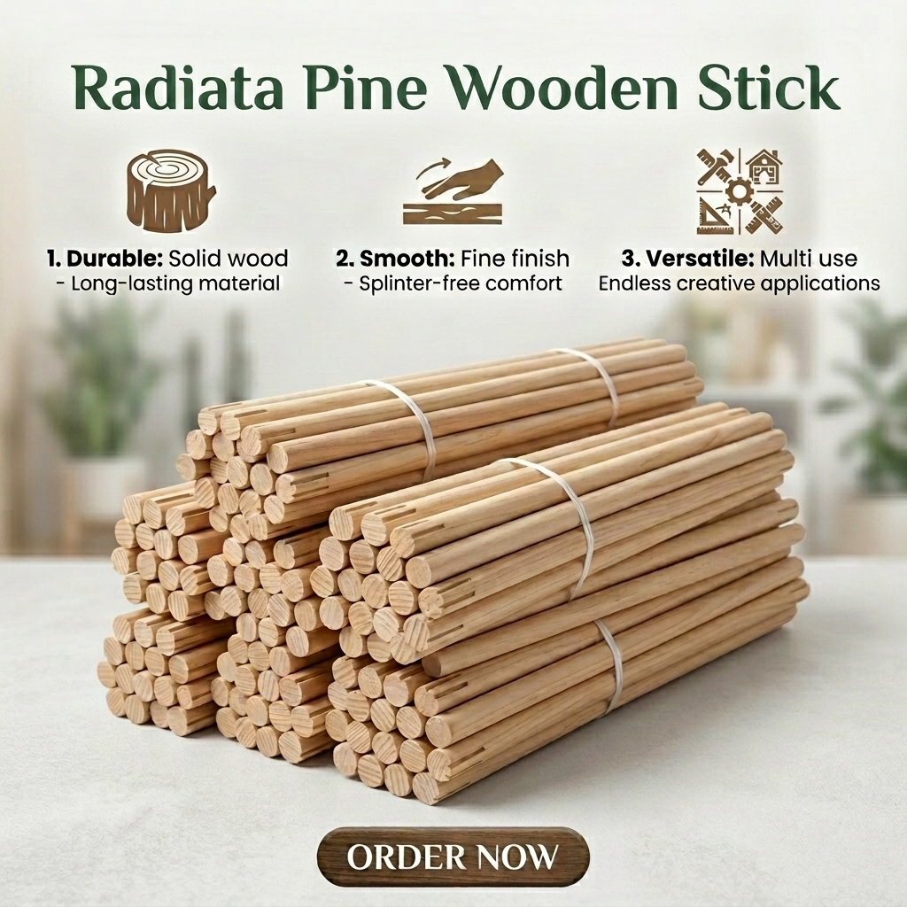 Kiln Dried Radiata Pine Round Dowel Stick Smooth Sanded Para sa Furniture Joint at DIY Crafts Making