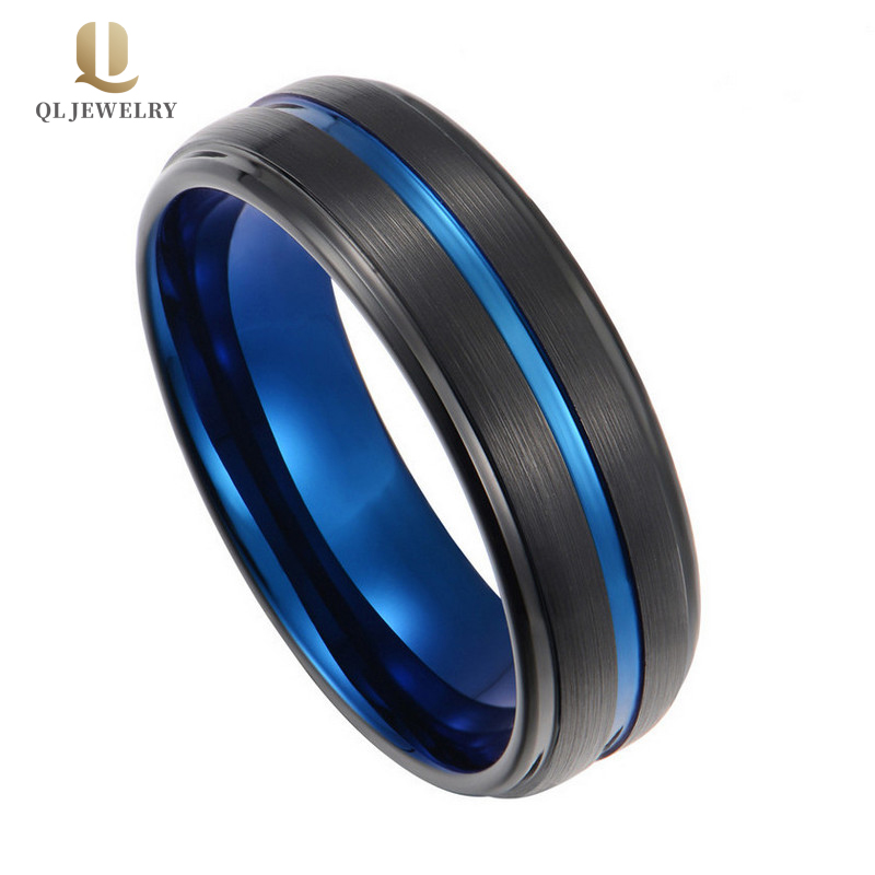 Popular 8mm domed and step edges stain finished two toned tungsten carbide ring for men gold and blue tungsten carbide ring China Supplier