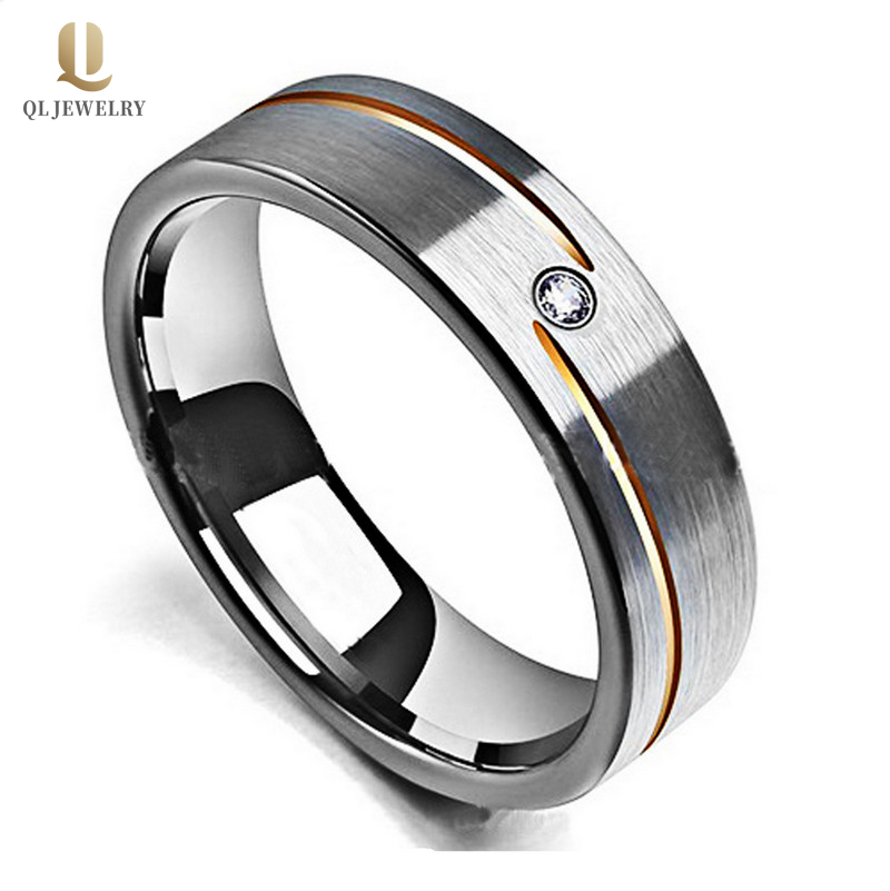 Bandes de mariage de tungstène en satin de satin de 6mm de 6mm de 6mm avec groove d\'or rose et 1 fabricant blanc CZ Chine