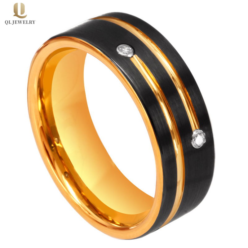 Bague en carbure de tungstène brossé et rainuré en satin rainuré de 8 mm de 8mm pour hommes