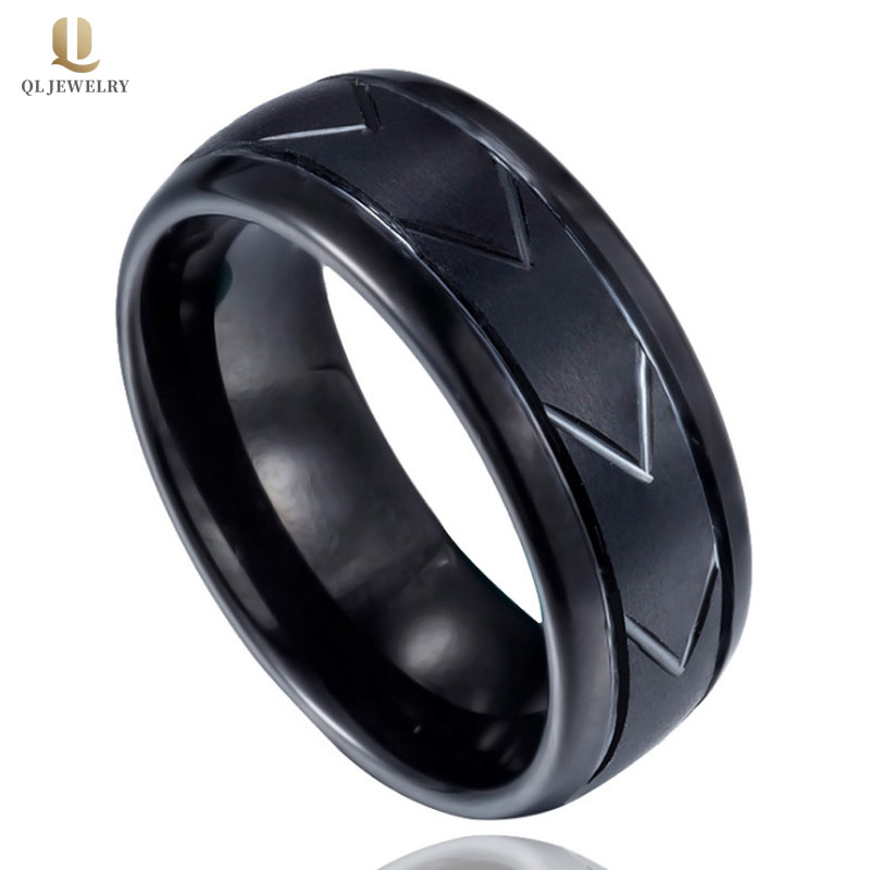 Hotsale 8mm Mens Wedding Bands Grooved  Domed Black Tungsten Carbide Ring  Tungsten Tire Ring China Supplier