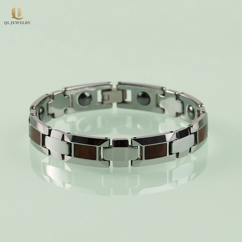 Großhandel Hohe polierte Herren Wolframkarbidarmband mit Holz und Magneten Inlay China Lieferant