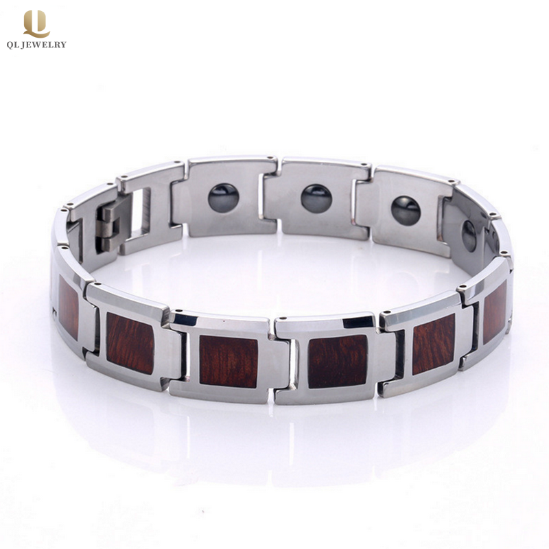 Großhandel Gesundheit Herren Schmuck Hohe polierte Herren Wolframkarbid Armband mit KOA Holz und Magneten Inlay China Lieferant
