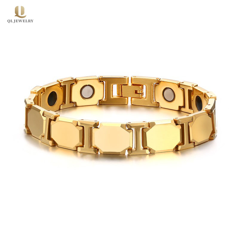Großhandel Herren Wolfram Schmuck Gesundheitswesen Armband Hohe polierte Gold Wolfram Link Armband mit Magneten und Germanium China Lieferant