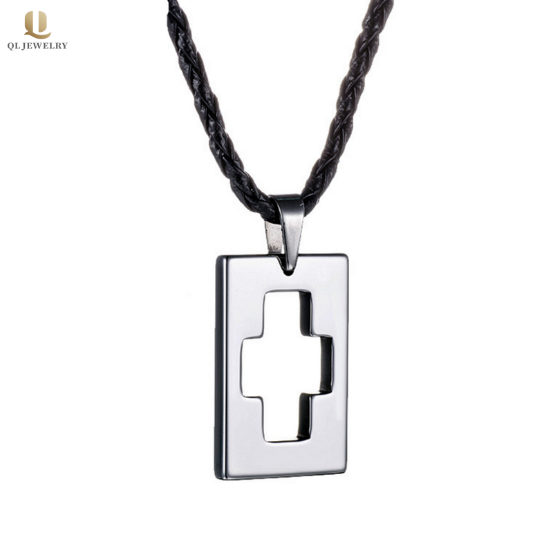 Hot selling Men\'s Jewelry Tungsten Carbide Square Pendant Tungsten Open Cross Necklace Dog Tag China Supplier