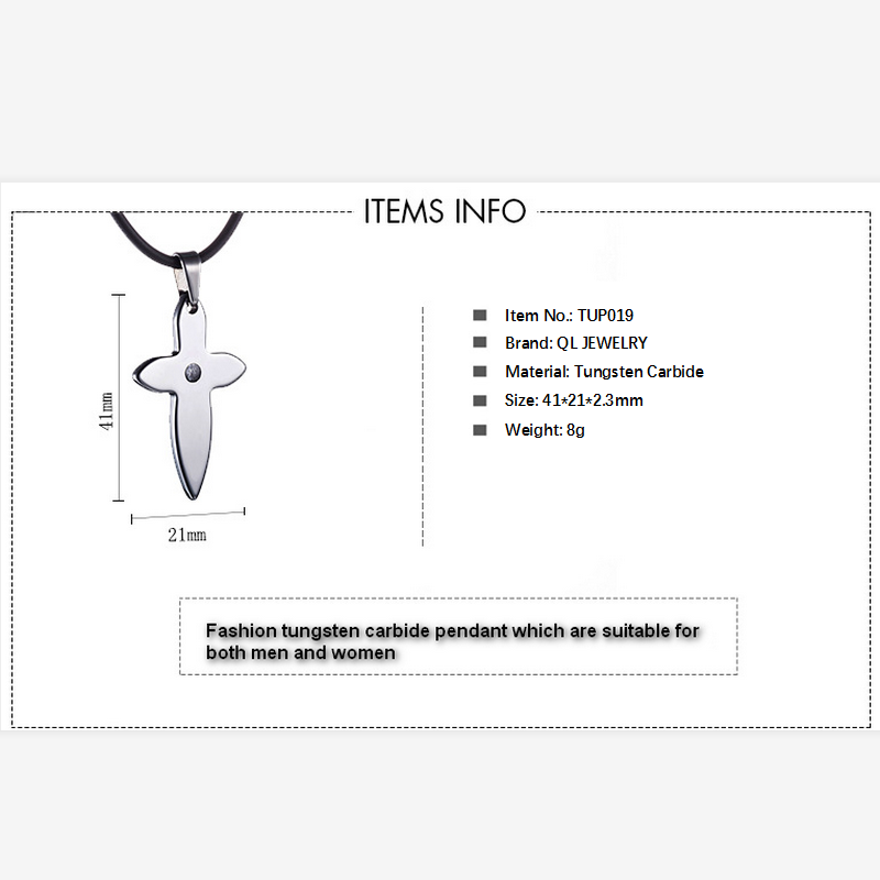 Hot selling Men\'s Jewelry Tungsten Carbide Cross Pendant Necklace Men\'s Tungsten Dog Tag with CZ Stone China Supplier