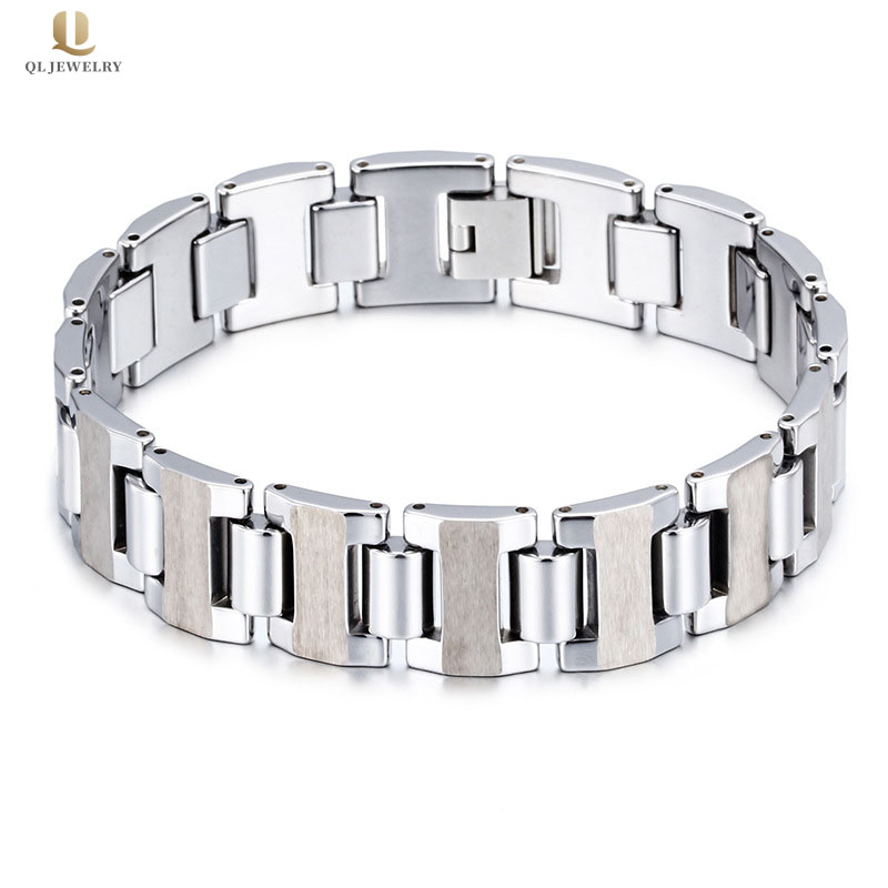 Heißer Verkauf Herren Modeschmuck hochpoliert und matt gebürstet breit Wolframkarbid-Link-Armband für Männer China-Hersteller