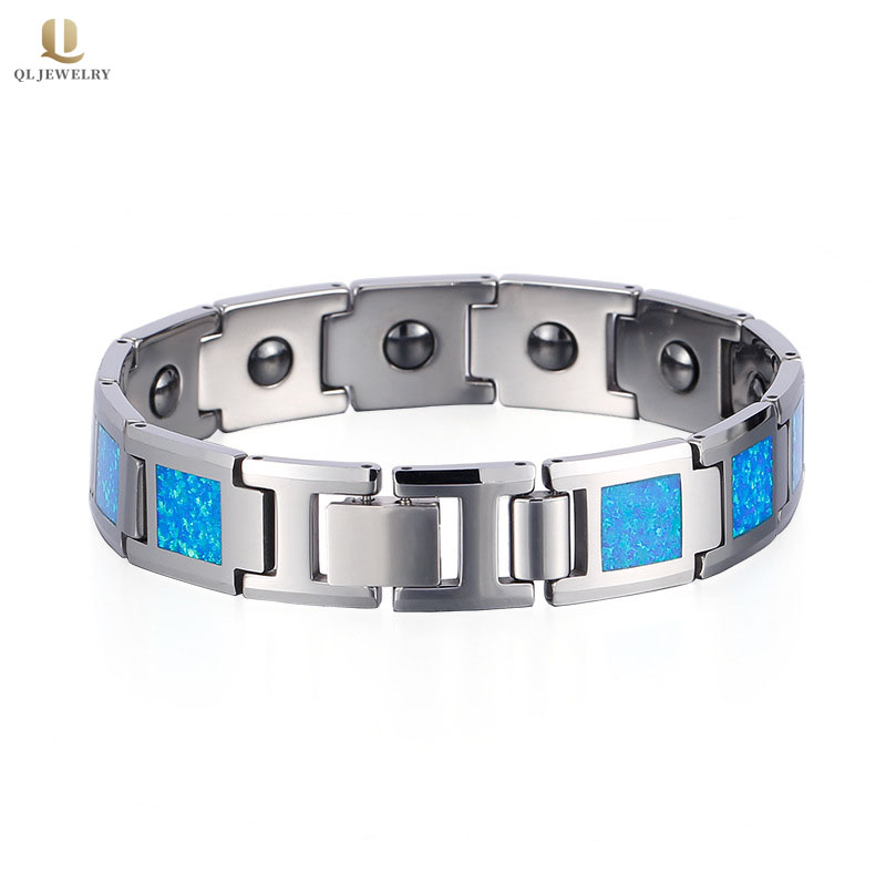 Großhandel Gesundheit Mens Schmuck High Polished Herren Opal Wolfram Carbid Armband Magnete Inlay China Lieferant