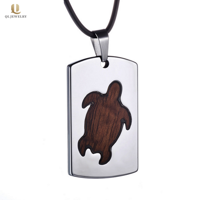 Hohe Qualität Männer Modeschmuck Wolframkarbid Koa Holz Anhänger Halskette Herren Wolfram Hund Tag Turtle Anhänger China Fabrik