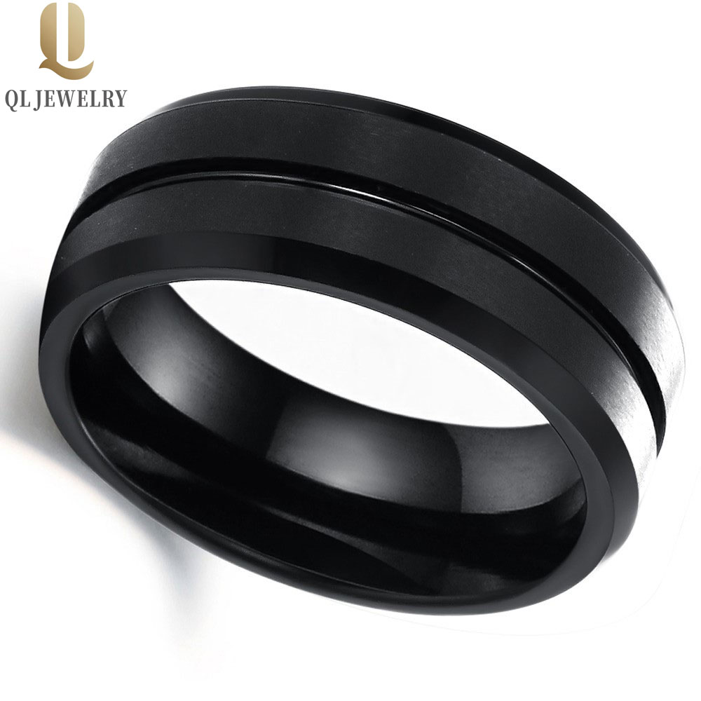 China Factory and Manufacturer Cool and Classic 8mm Flat and Brushed Black Tungsten carbide ring with Groove center for Men finger ring tungsten bands