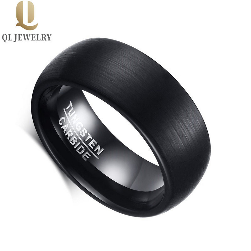 China Fabrik verkauft 8mm gewölbte und gebürstete schwarze Wolframkarbidring für Männer coole Fingerring Wolframringe