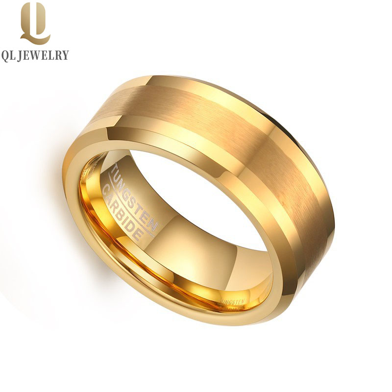 Top Bande di nozze di vendita 6mm / 8mm Coppia Coppia Gold Tungsteno Anello in metallo duro ANELLO Spazzolato Centro China Fabbrica personalizzata in carburo di carburo di tungsteno
