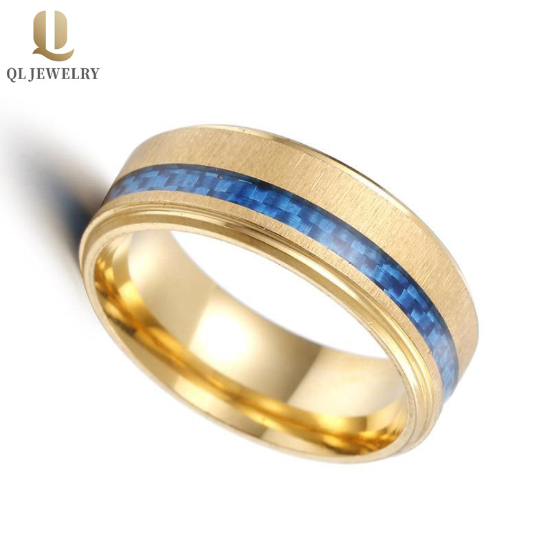 8mm Männer Gold Wolfram Carbon Fiber Ring Herren Hochzeitsbänder Kombinierte Komfort Fit