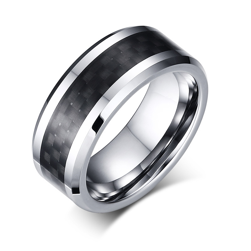 Mode et élégant bague tungstène bague en fibre de carbone de tungstène 8mm