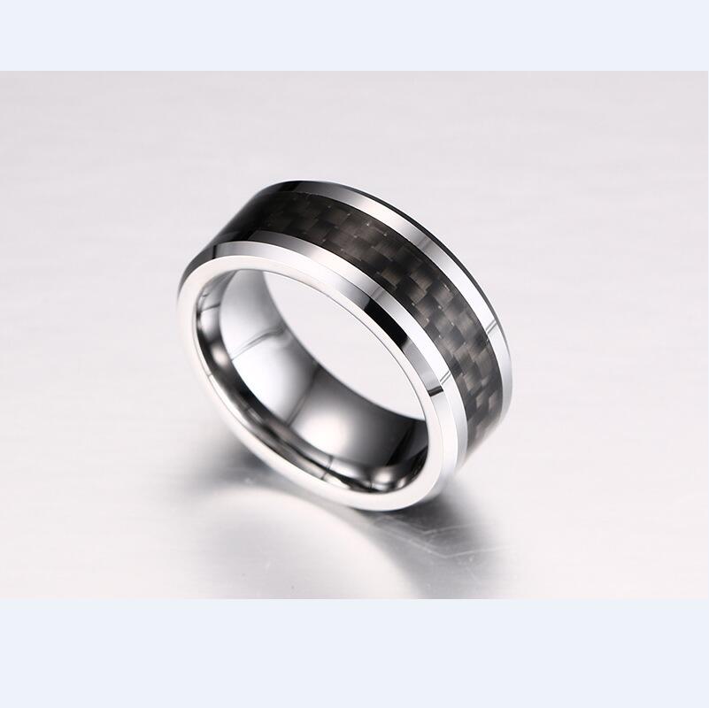Mode et élégant bague tungstène bague en fibre de carbone de tungstène 8mm