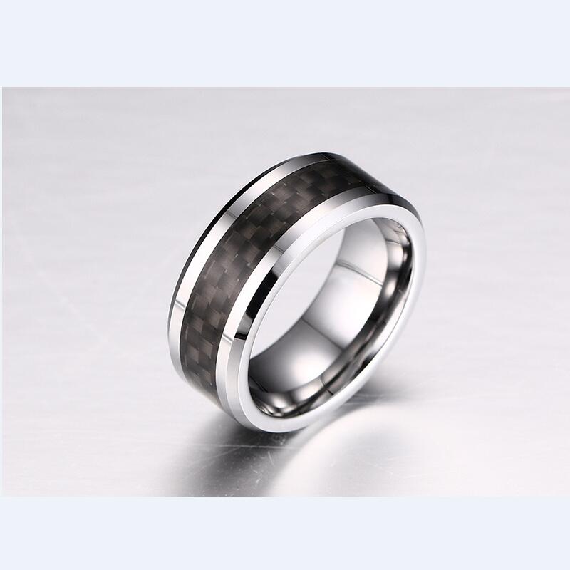 Mode et élégant bague tungstène bague en fibre de carbone de tungstène 8mm