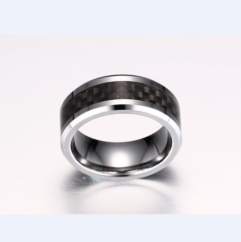 Mode et élégant bague tungstène bague en fibre de carbone de tungstène 8mm