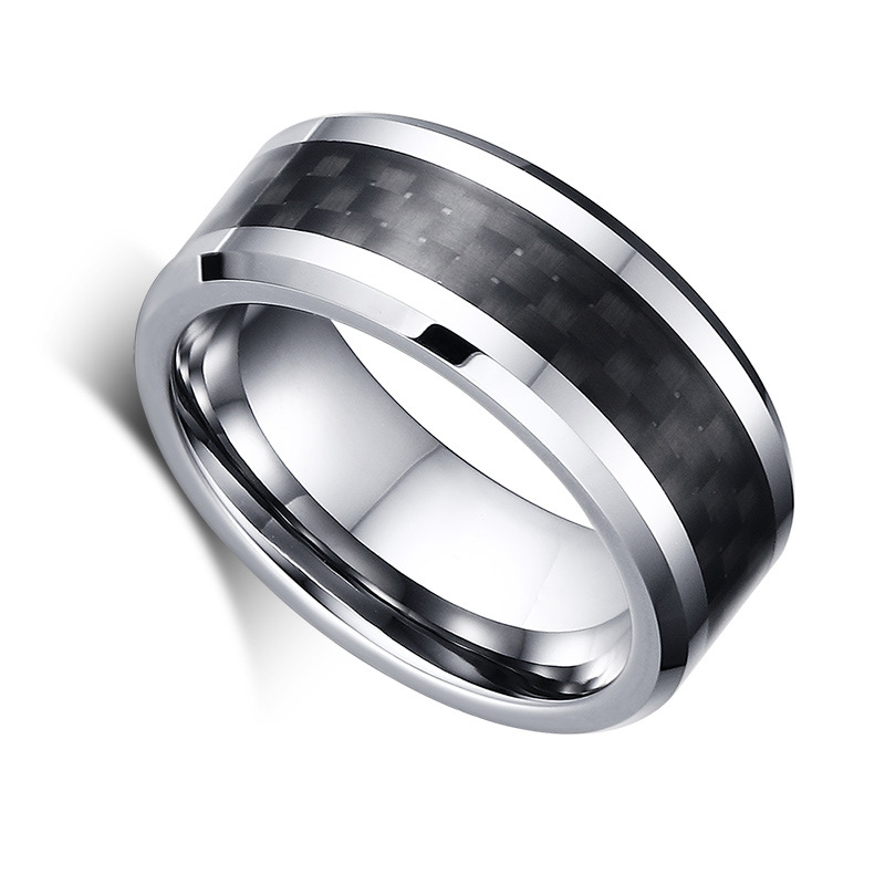 Mode et élégant bague tungstène bague en fibre de carbone de tungstène 8mm