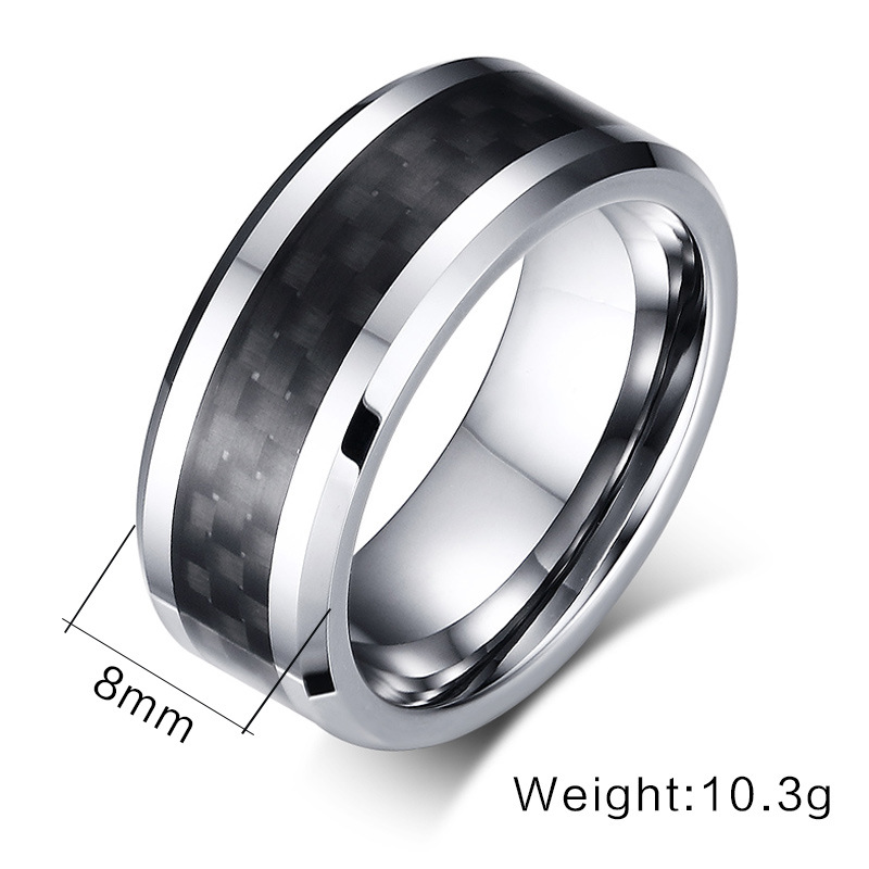 Mode et élégant bague tungstène bague en fibre de carbone de tungstène 8mm