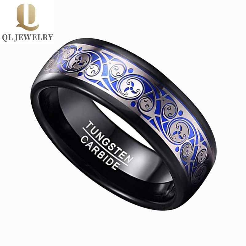 Anneau de tungstène d\'Inlay bleu unique Chine Fournisseur Special Tungstène Carbure Bague 8mm