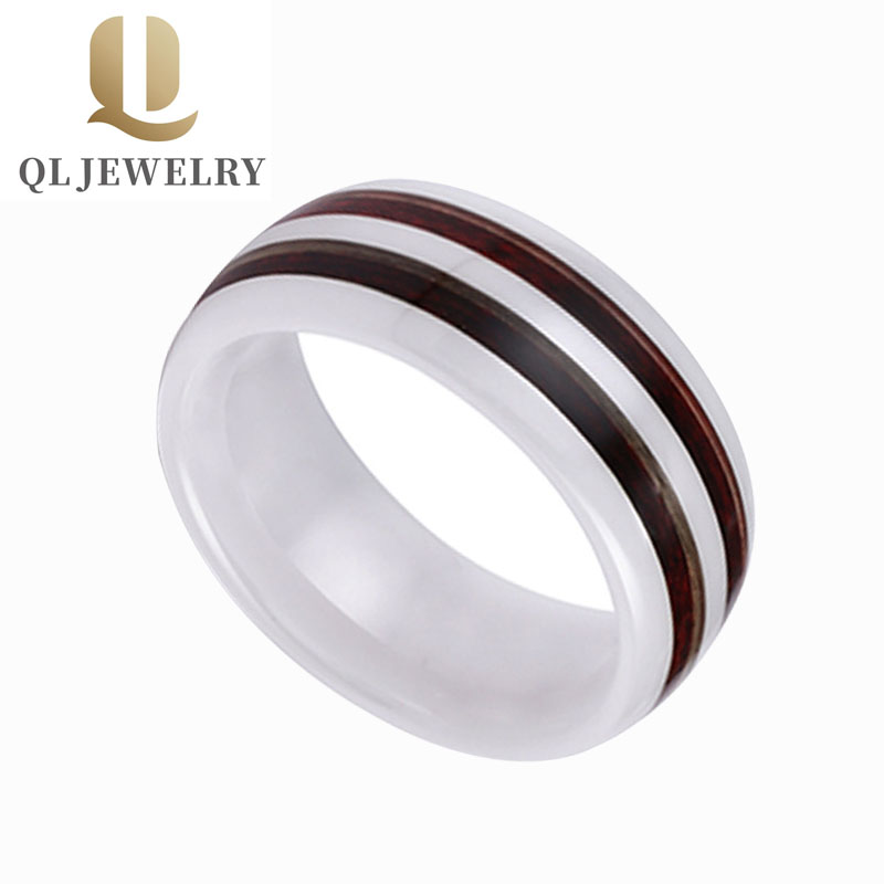 Deux styles différent bois d\'incrustation en céramique blanche bague de mariée en céramique mode céramique bague en céramique Chine fournisseur / usine