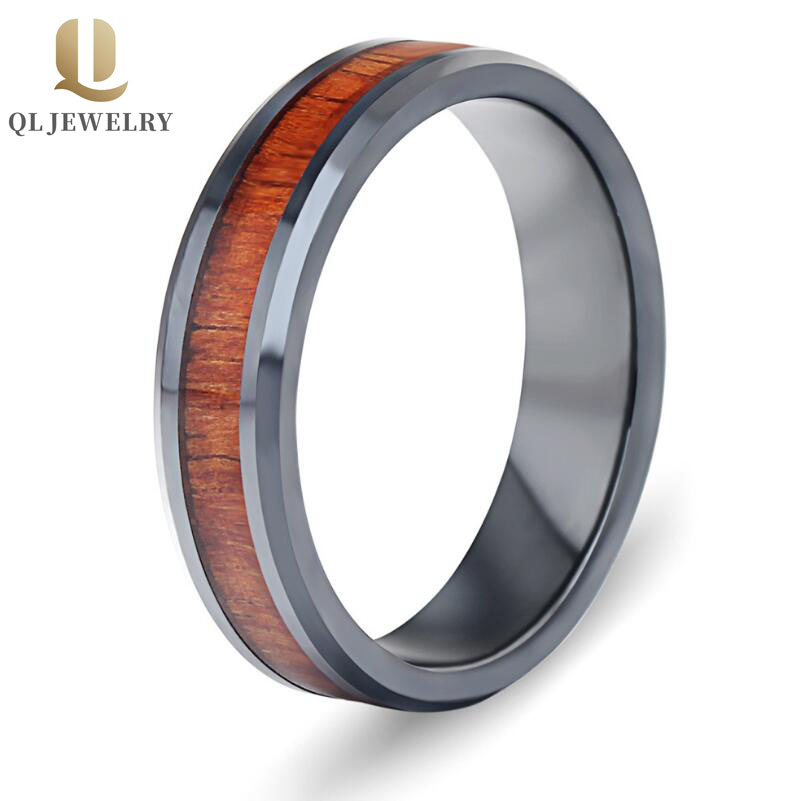 KOA Wood Inlay Classic Черное керамическое кольцо куполообразные и высокие полированные керамические свадебные полосы мода керамическое кольцо Китай поставщик
