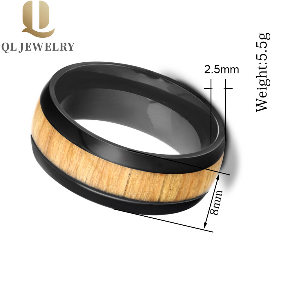 Gelbholz Inlay Black Ceramic Ring High Polished Herren Keramik-Hochzeitsbänder Mode-einfache Keramikring China-Hersteller