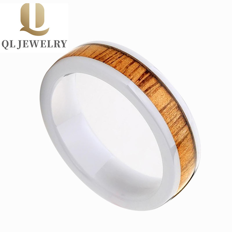 Normaler schwarzer oder weißer keramischer ring holz / shell / opal / antler inlay herren keramik hochzeitsbänder mode keramik ring China hersteller
