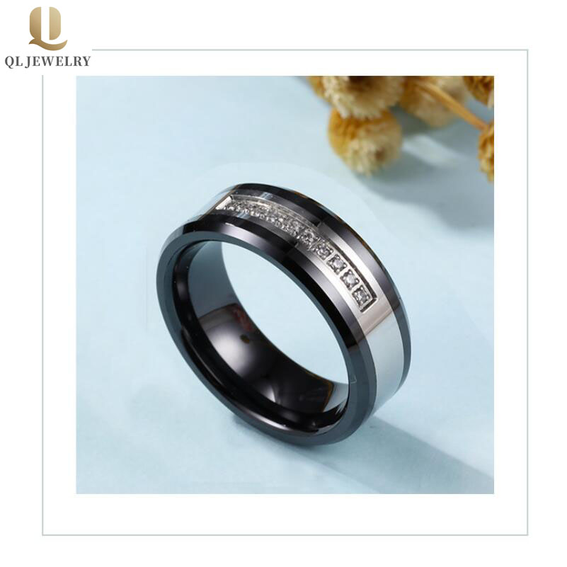 10 morceaux de bague en céramique noire de CZ Inlay Bandes de mariée en céramique de la céramique Mode Bague en céramique Chine Fournisseur / usine