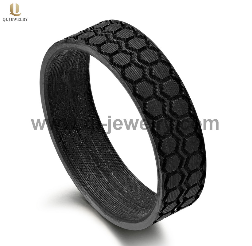 Hohe qualität 6mm fest geschmiedete schwarze kohlefaser hochzeitsbänder schwarz kohlefaser ring geometrisches muster China hersteller