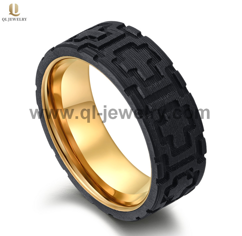 High Quality Popular 8mm Flat Rose Gold Tungsten and Solid Forged Black Carbon Fiber Wedding Bands Cross Pattern China Manufacturer