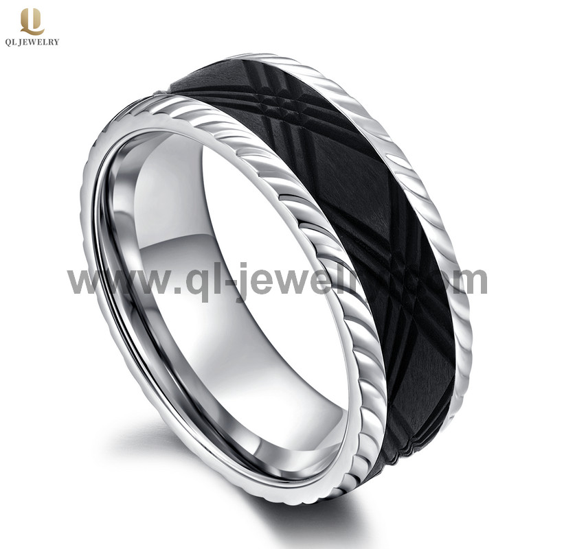 Fibre de carbone noire de haute qualité pour hommes de 8 mm et alliance en fibre de carbone noire forgée avec motif gravé et CNC Fabricant de la Chine