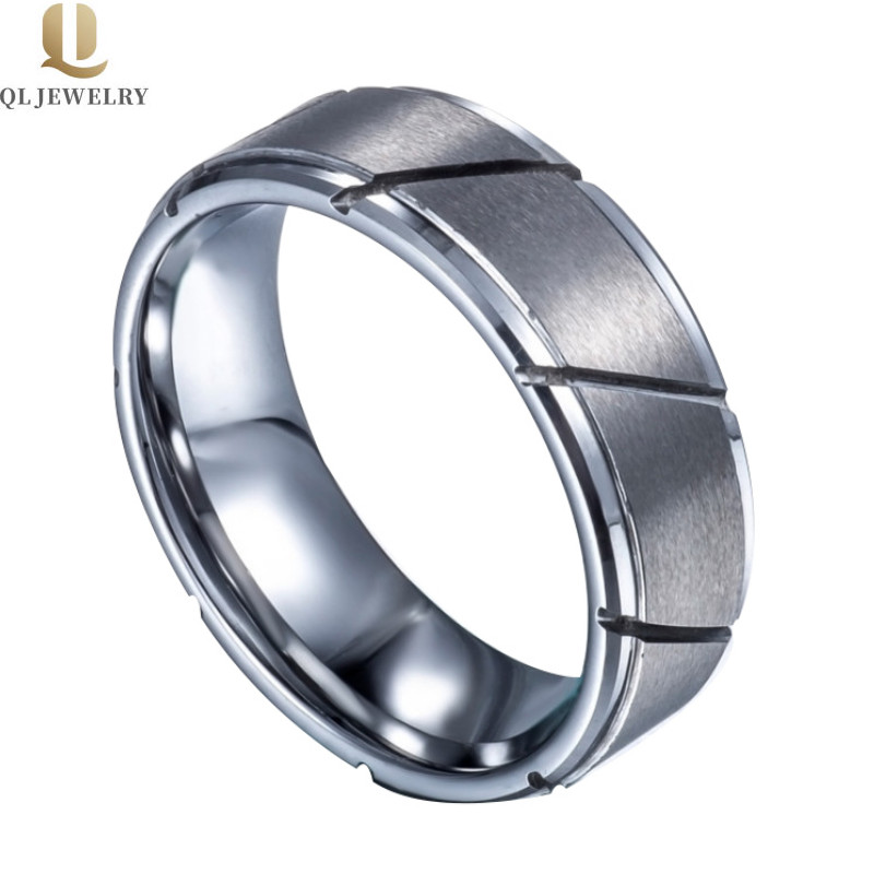 Wholesale 8mm Comfort Fit Matte Brushed and Grooved Classic Flat and Step Edges Tungsten Carbide Wedding Bands China Supplier - COPY - cv9enj