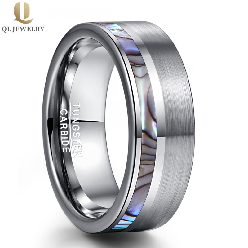 Wholesale 8mm Men's Tungsten Wedding Bands Flat Abalone Shell Tungsten Carbide Wedding Band China Supplier