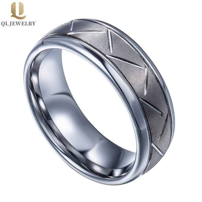 Amazing 8mm Comfort Fit Fit Satin Spazzolato e scanalato Classico Classico Domato Tungsteno Fascia di nozze in carburo Porcellana fornitore