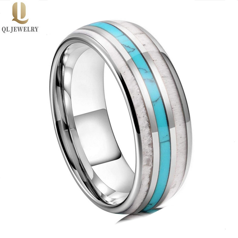 Incredibili bande di nozze in carburo di tungsteno a cupola a 8 mm ad 8 mm con antler e turchese e intarsi in legno fabbricante della Cina