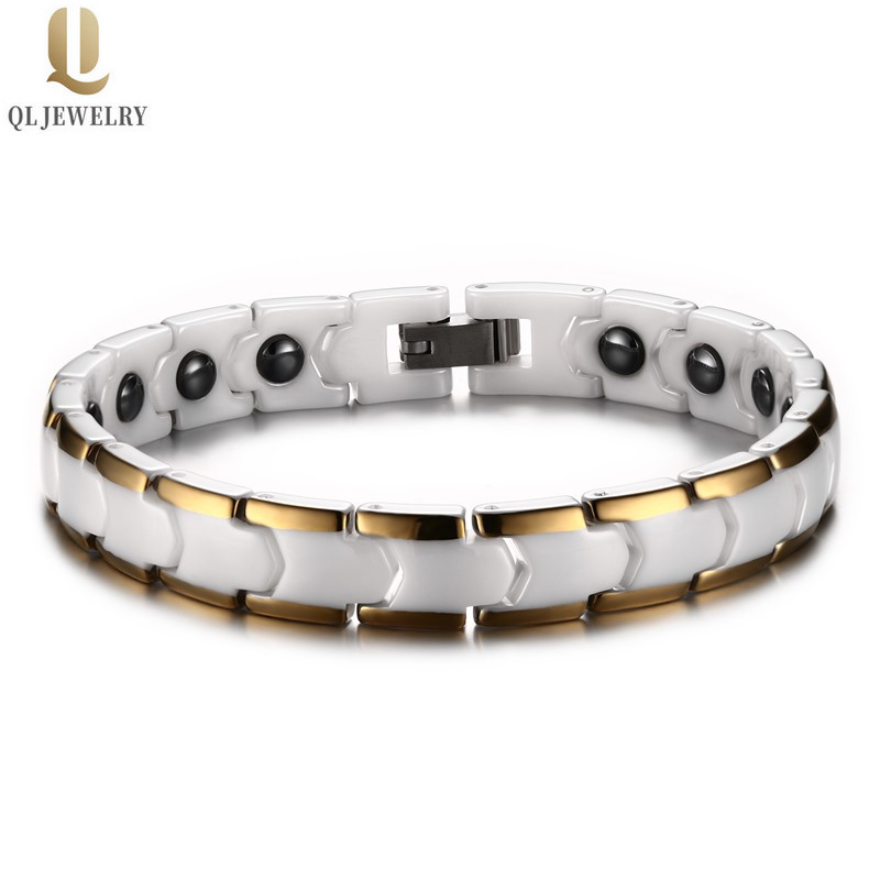 Popolare braccialetto in ceramica bianca di alta tecnologia placcatura in oro rosa con ematiti inlay porcellana fornitore